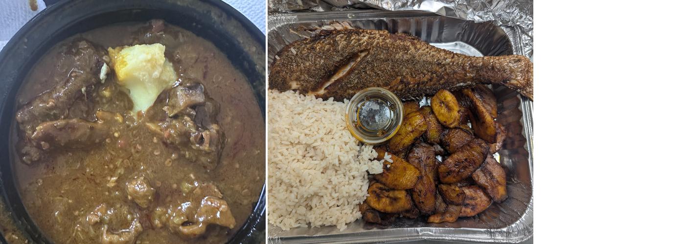 Fried fish, rice and plantains